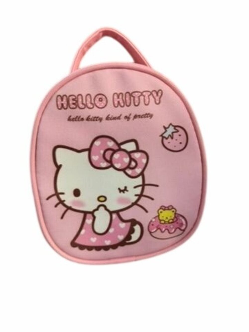 Hello Kitty Pink Mini Backpack With Strawberry Design & Bow Accent Lightweight &
